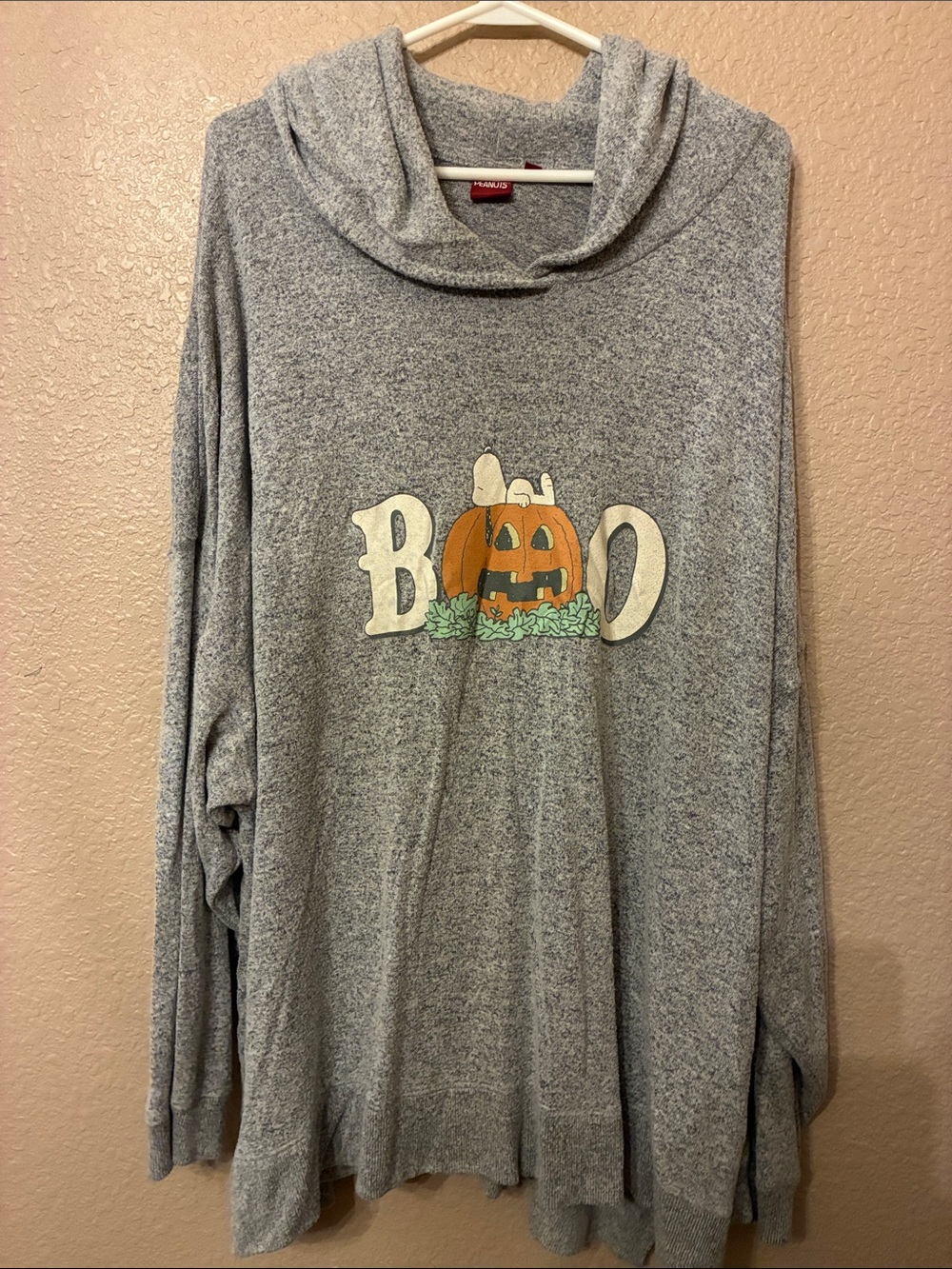 Peanuts Grey Cowl Neck Sweater with Pumpkin 'Boo' Graphic